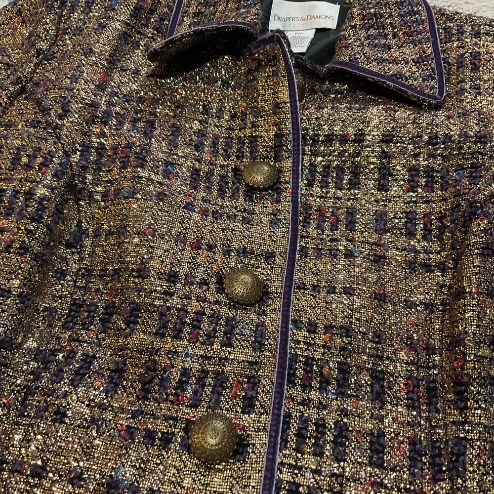 Drapers and Damons Blazer with Gold Metallic Threads & Velvet Trim Size PM - Picture 2 of 8